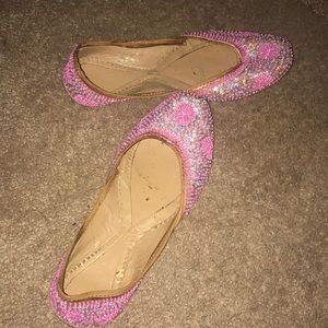 Indian pink beaded ballet flats